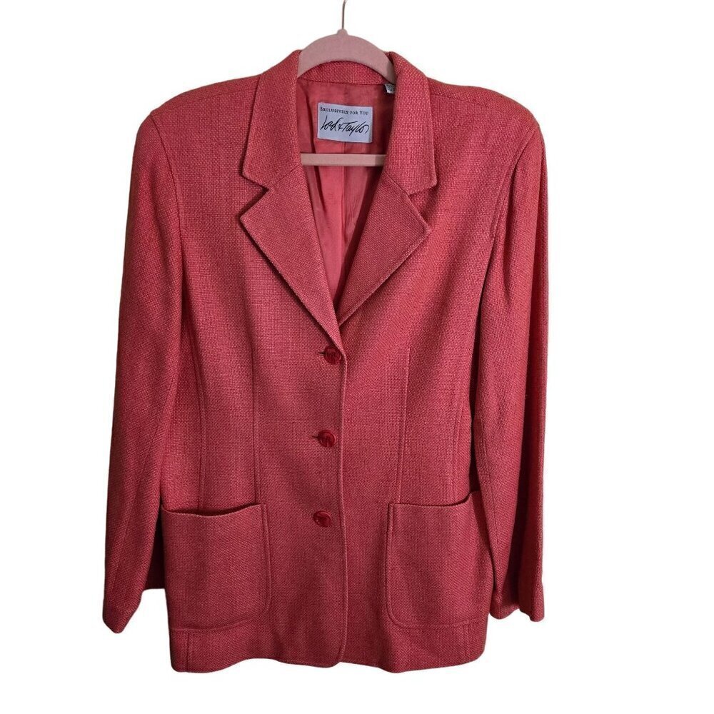 Lord & Taylor Vintage 100% Silk Coral 3 Button Blazer Size 12